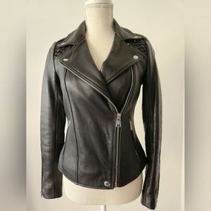 Maje Black Fitted Leather Biker Jacket T 36